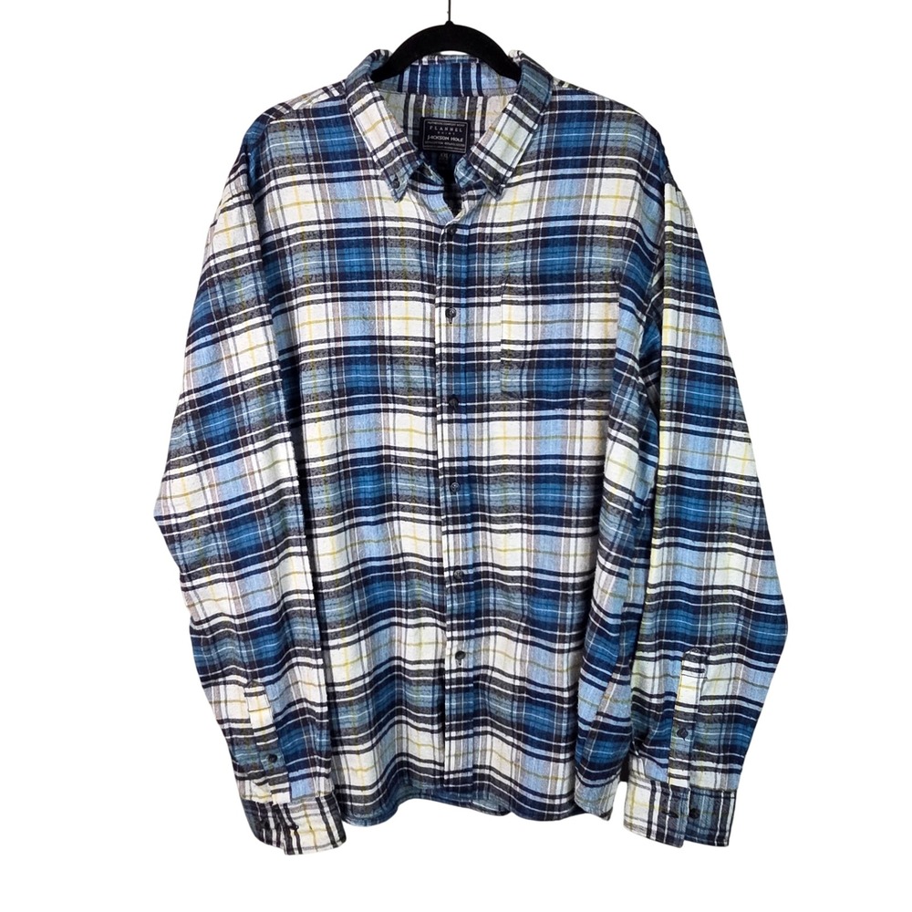 Jackson Hole Flannel Shirt Mens XXL Blue White Excellent Plaid Button Down